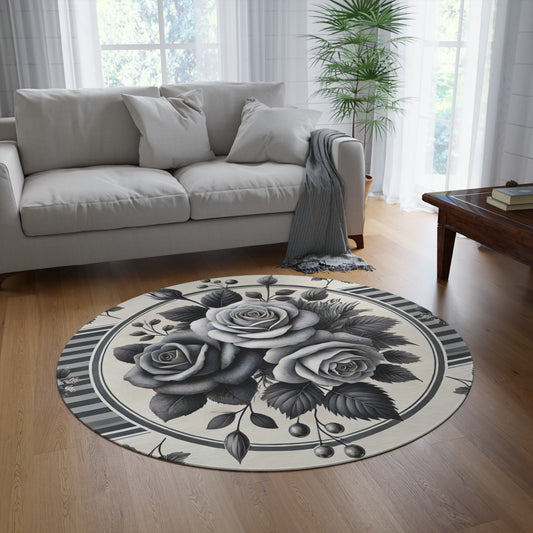 Gray Floral Round Rug