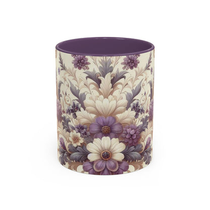 Purple Floral Design Accent Coffee Mug