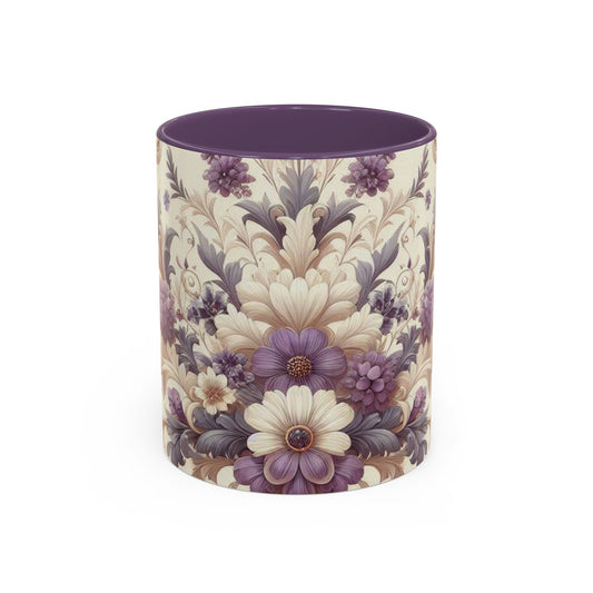 Purple Floral Design Accent Coffee Mug