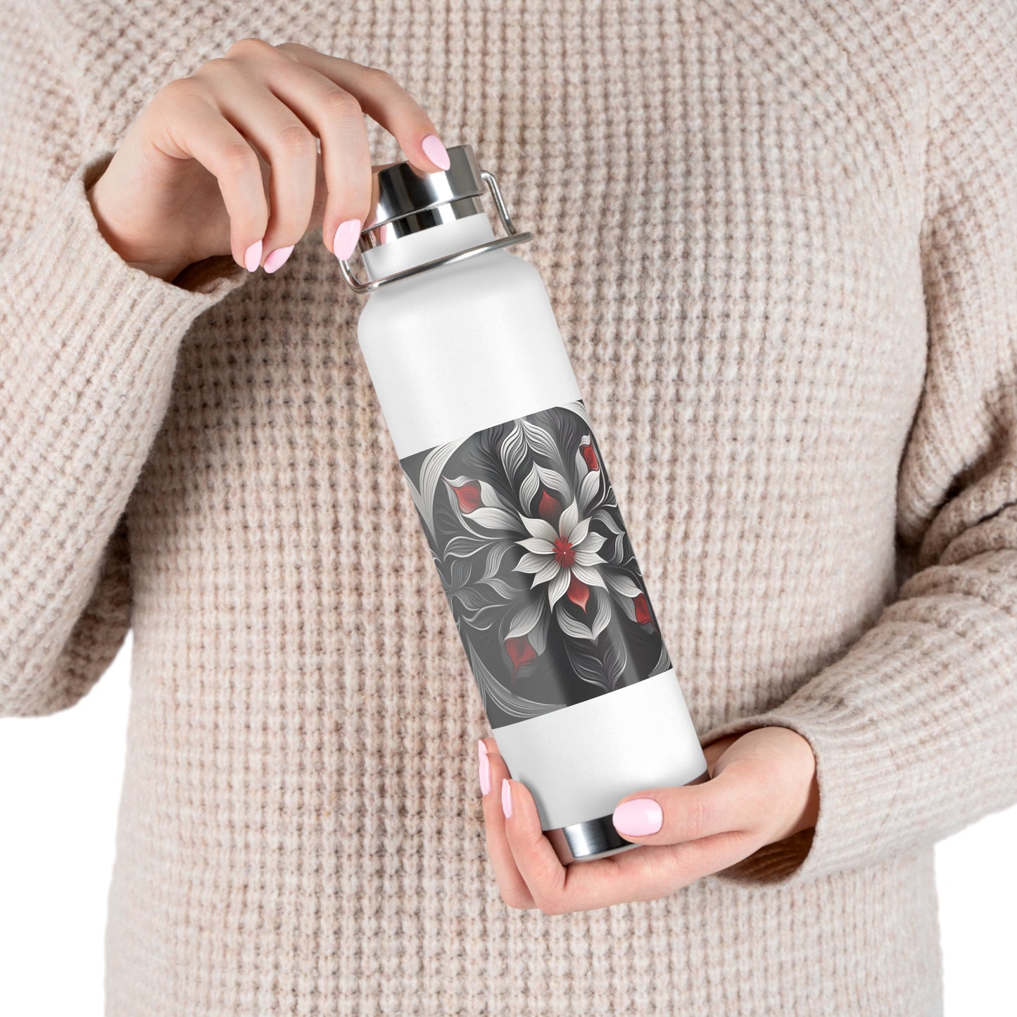 Stylish Floral Insulated Water Bottle - 22oz Copper Vacuum Flask