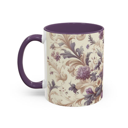 Purple Floral Design Accent Coffee Mug
