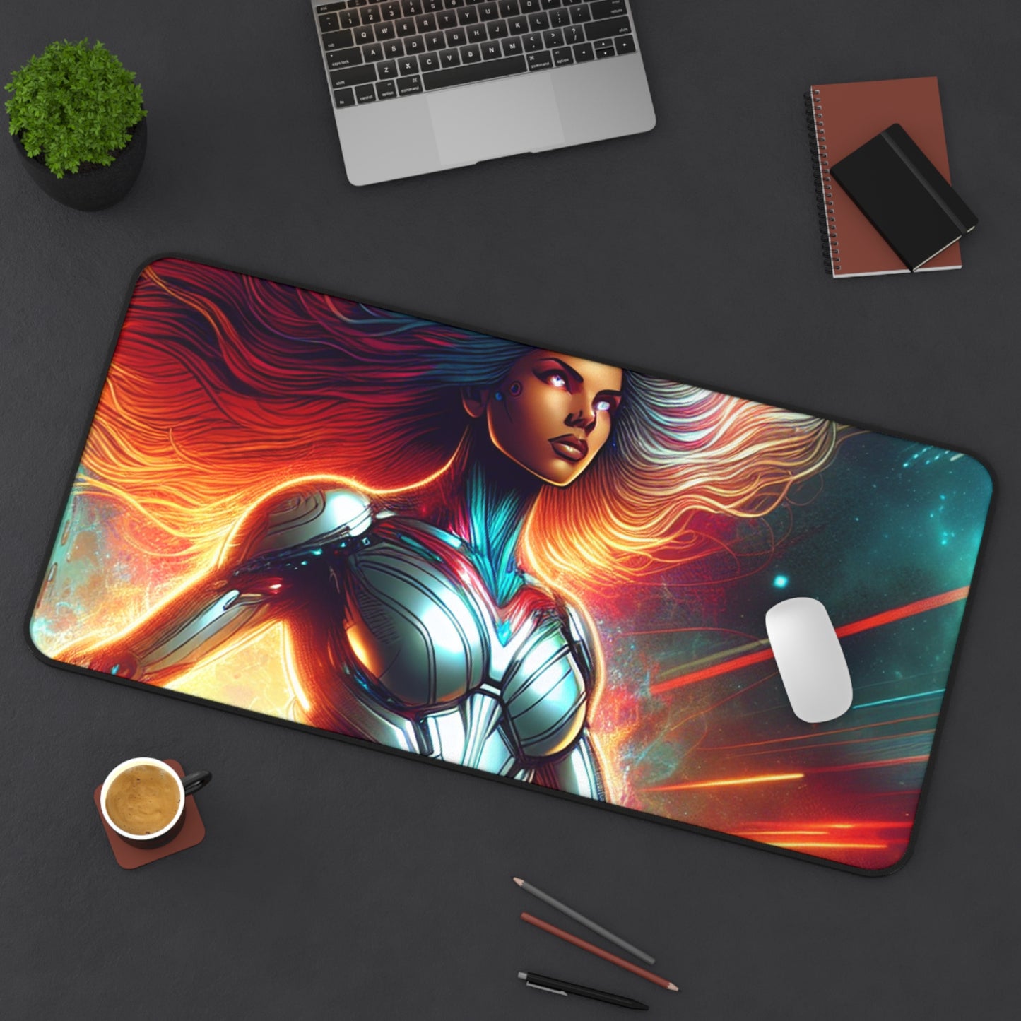 Desk Mat - Futuristic Superhero Digital Painting