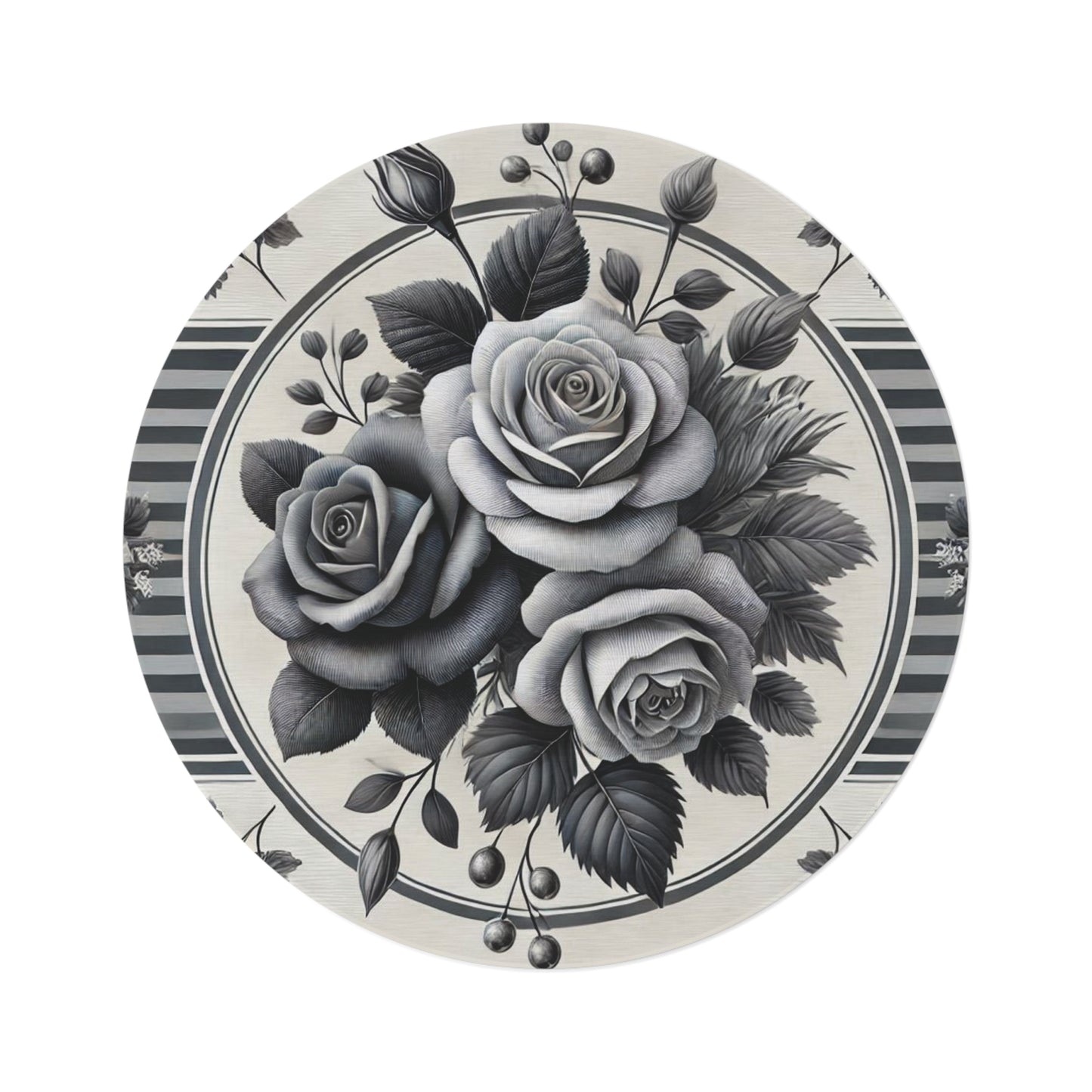 Gray Floral Round Rug