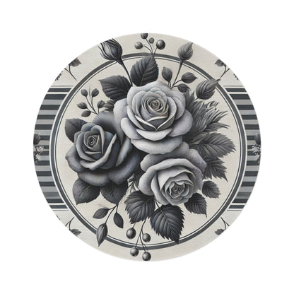 Gray Floral Round Rug