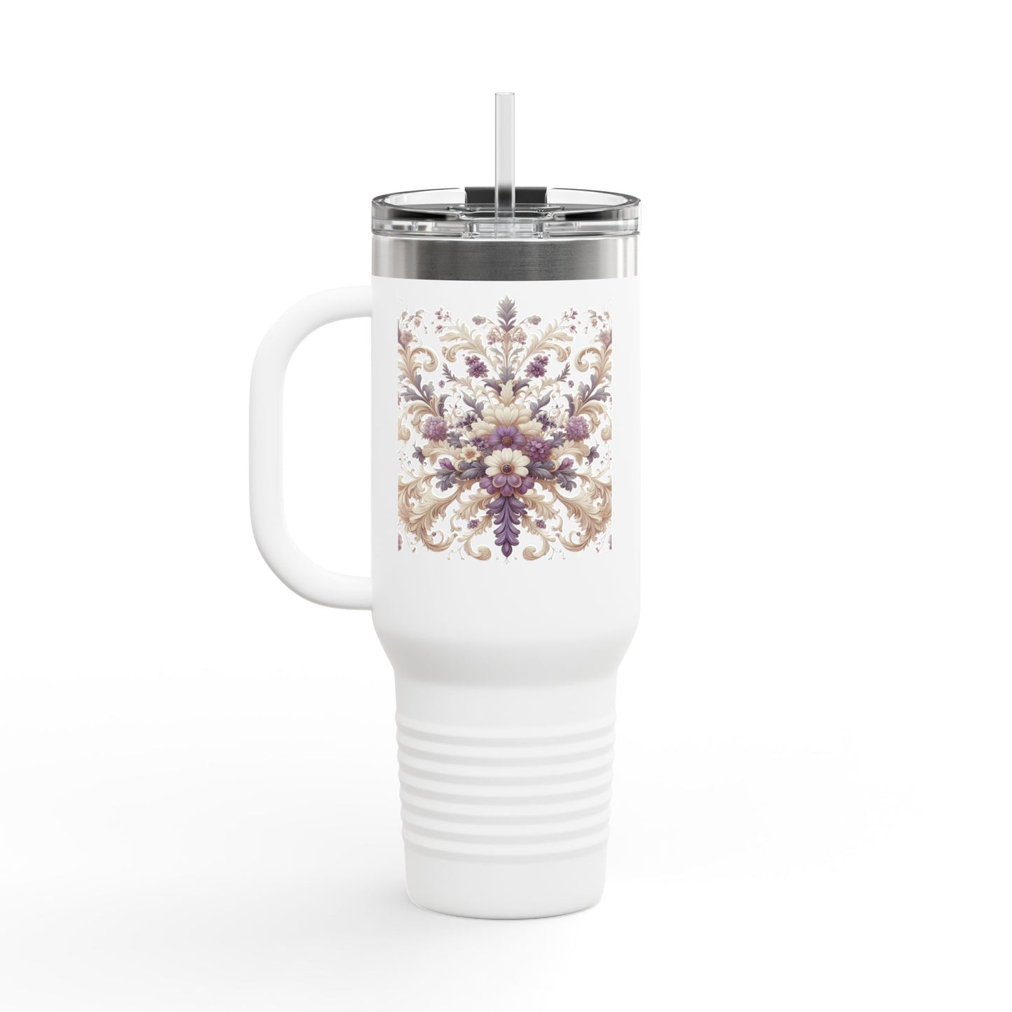Travel Mug - Lilac Floral Design, 40oz Insulated Cup