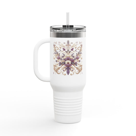 Travel Mug - Lilac Floral Design, 40oz Insulated Cup