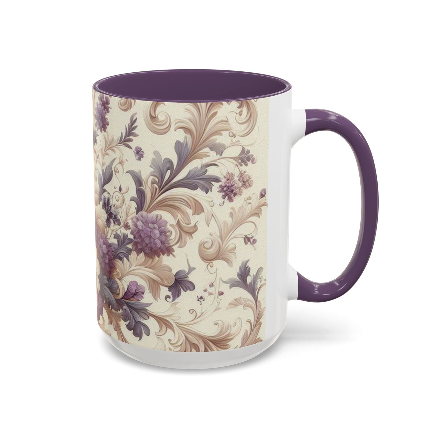 Purple Floral Design Accent Coffee Mug