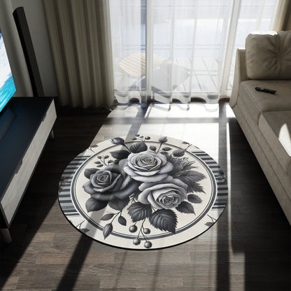 Gray Floral Round Rug