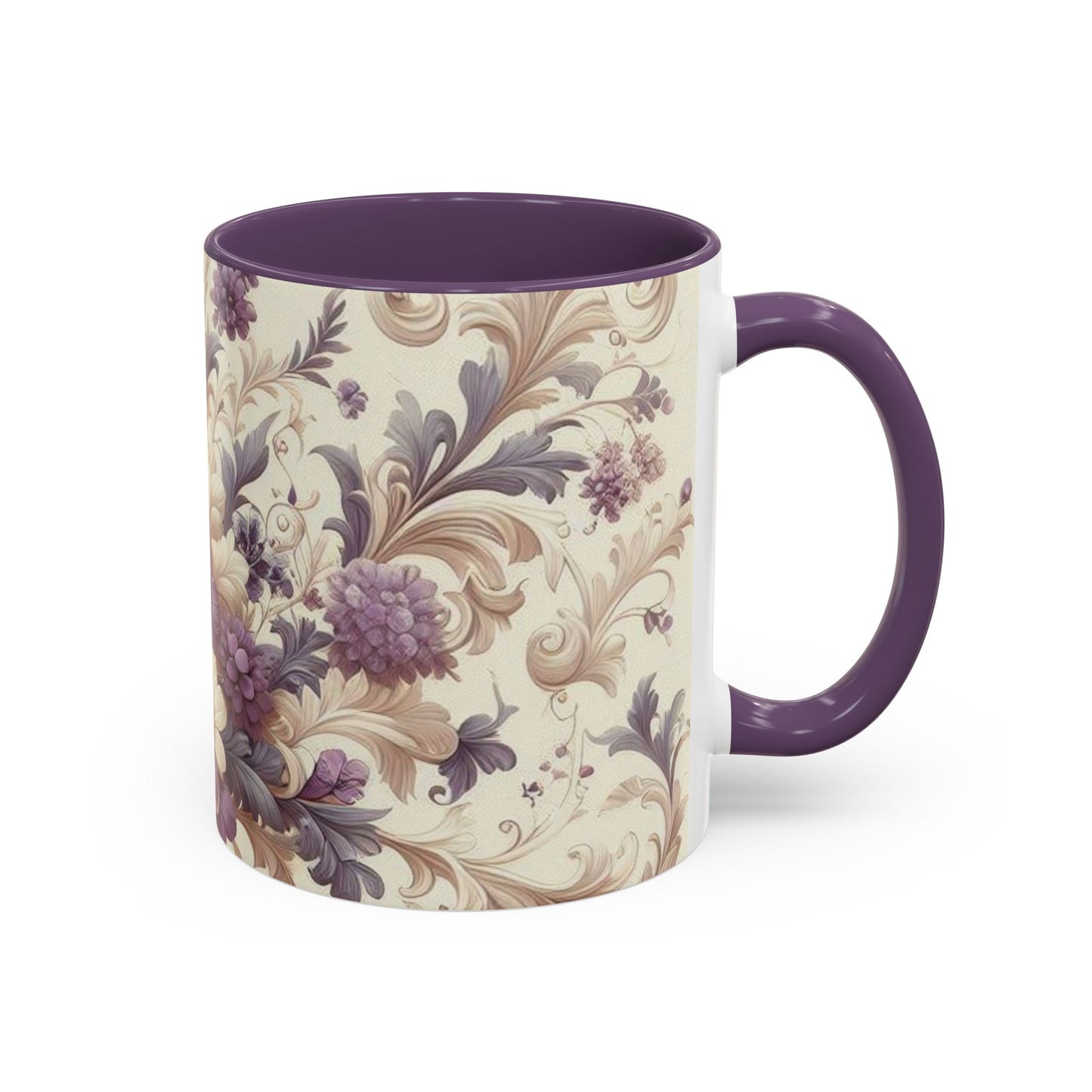 Purple Floral Design Accent Coffee Mug