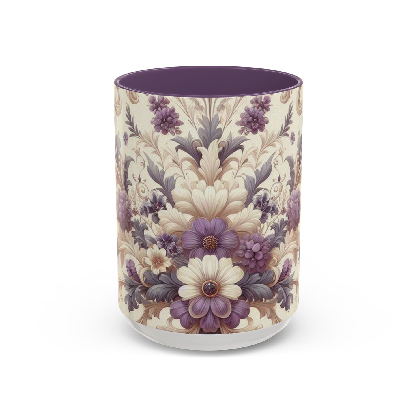 Purple Floral Design Accent Coffee Mug