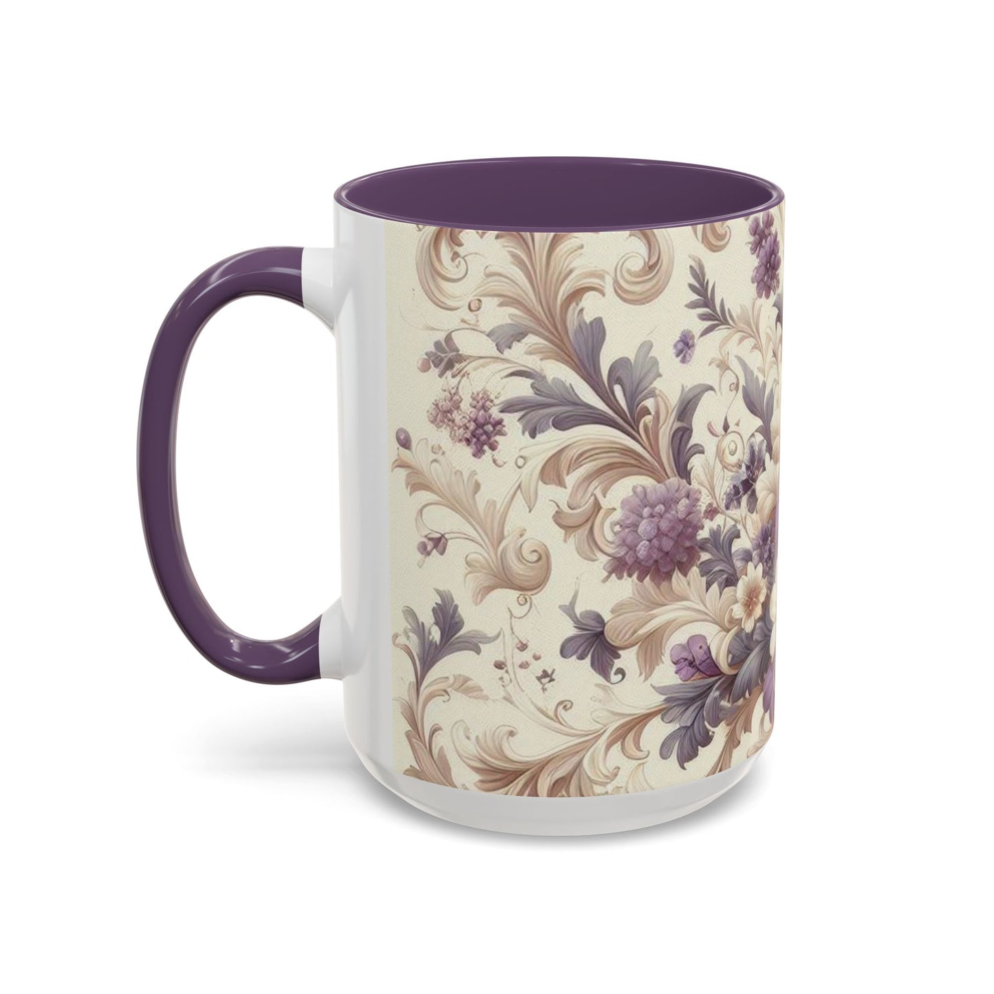 Purple Floral Design Accent Coffee Mug
