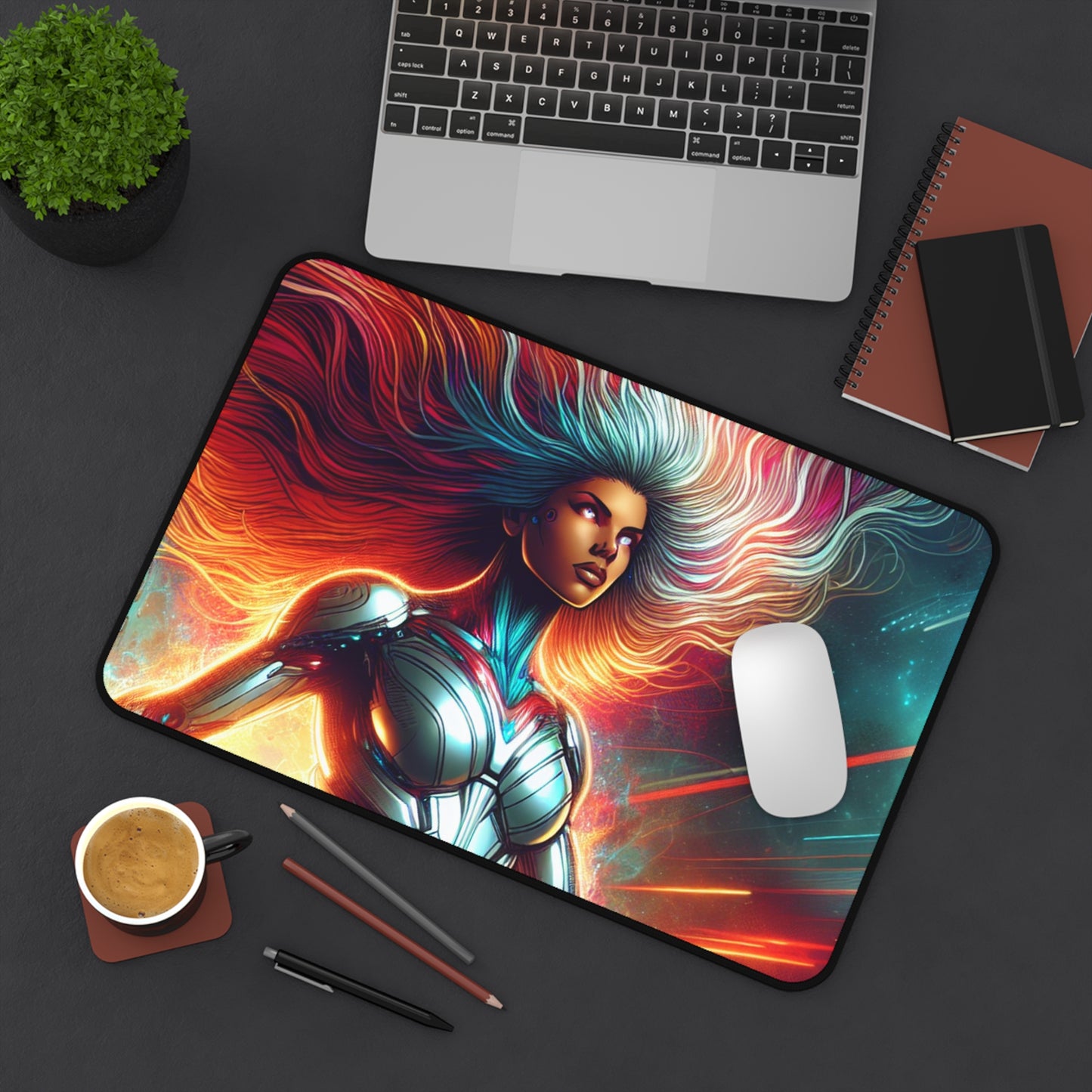 Desk Mat - Futuristic Superhero Digital Painting