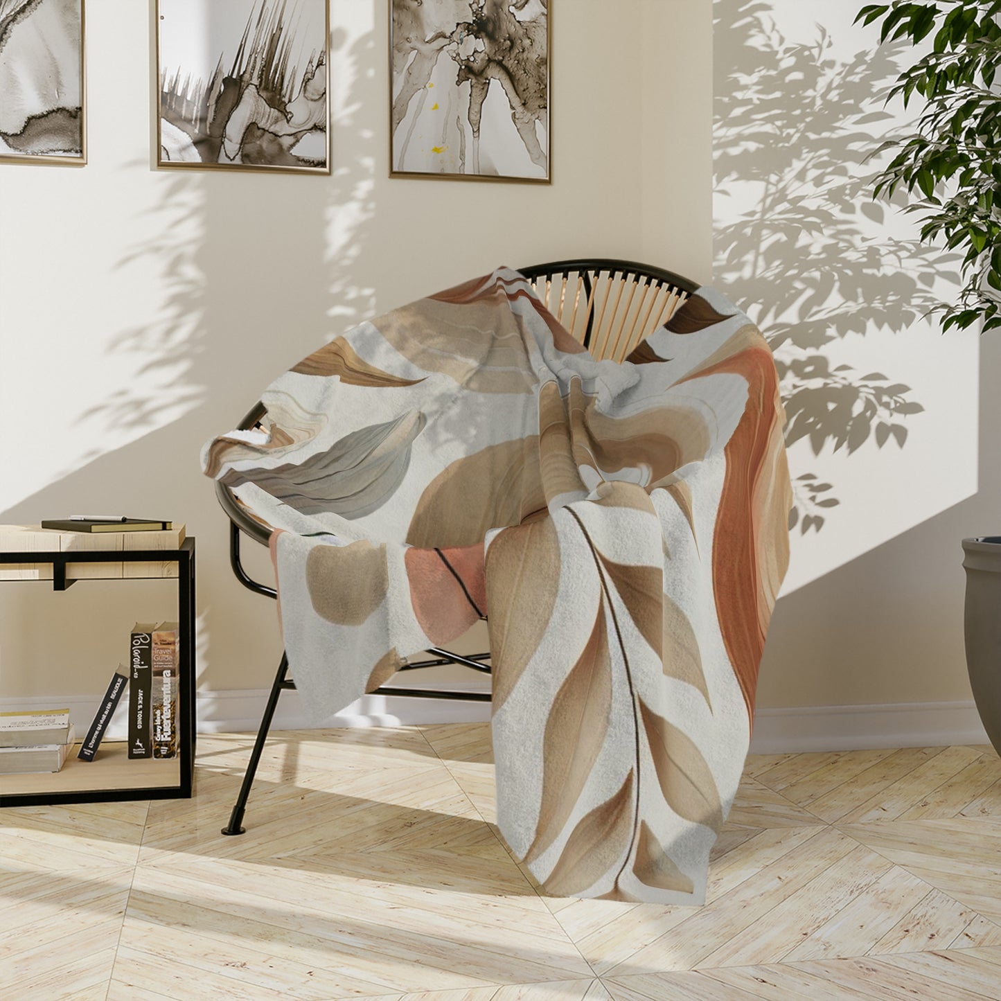 Velvety Microfiber Blanket - Soft Beige Floral Design